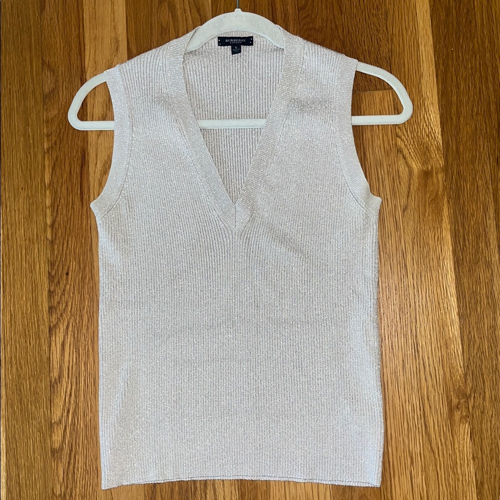 Burberry London Womens Silver Metallic Sweater Vest Size Large